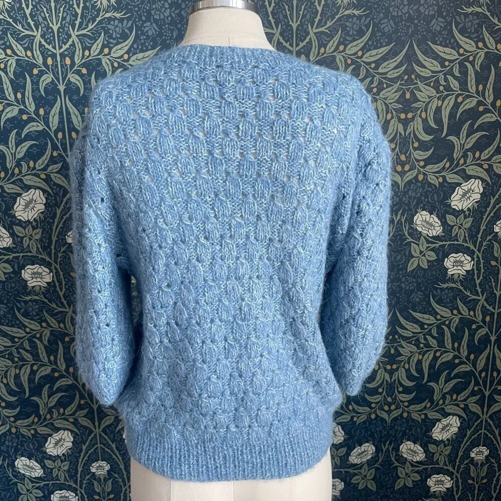 Vintage Silhouette Hand Knitted Short Sleeve Sweater with Basket Weave - Picture 5 of 10